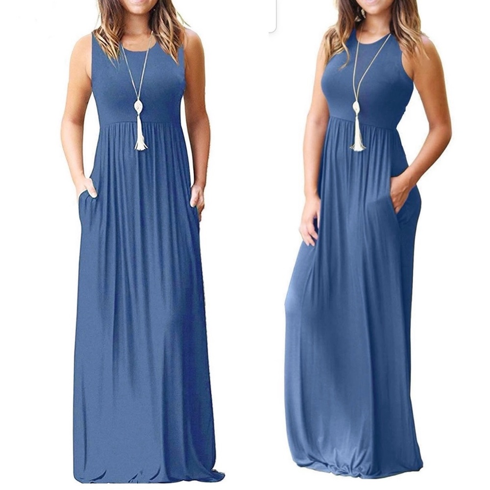 NWT Molerani Maxi Dress Blue Sleeveless Scoop Neck with Pockets